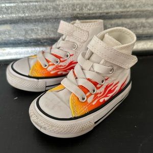 🔥 Converse Chuck Taylor Flame Hi Top Lace Up Velcro Baby Walker Sneakers